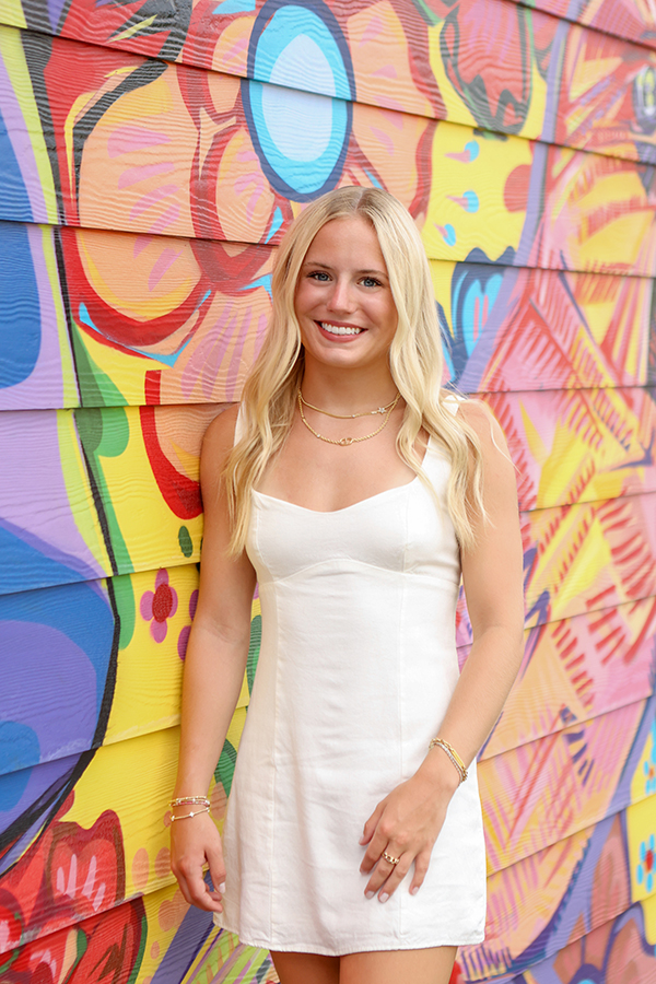 senior portrait of girl in downtown carmel