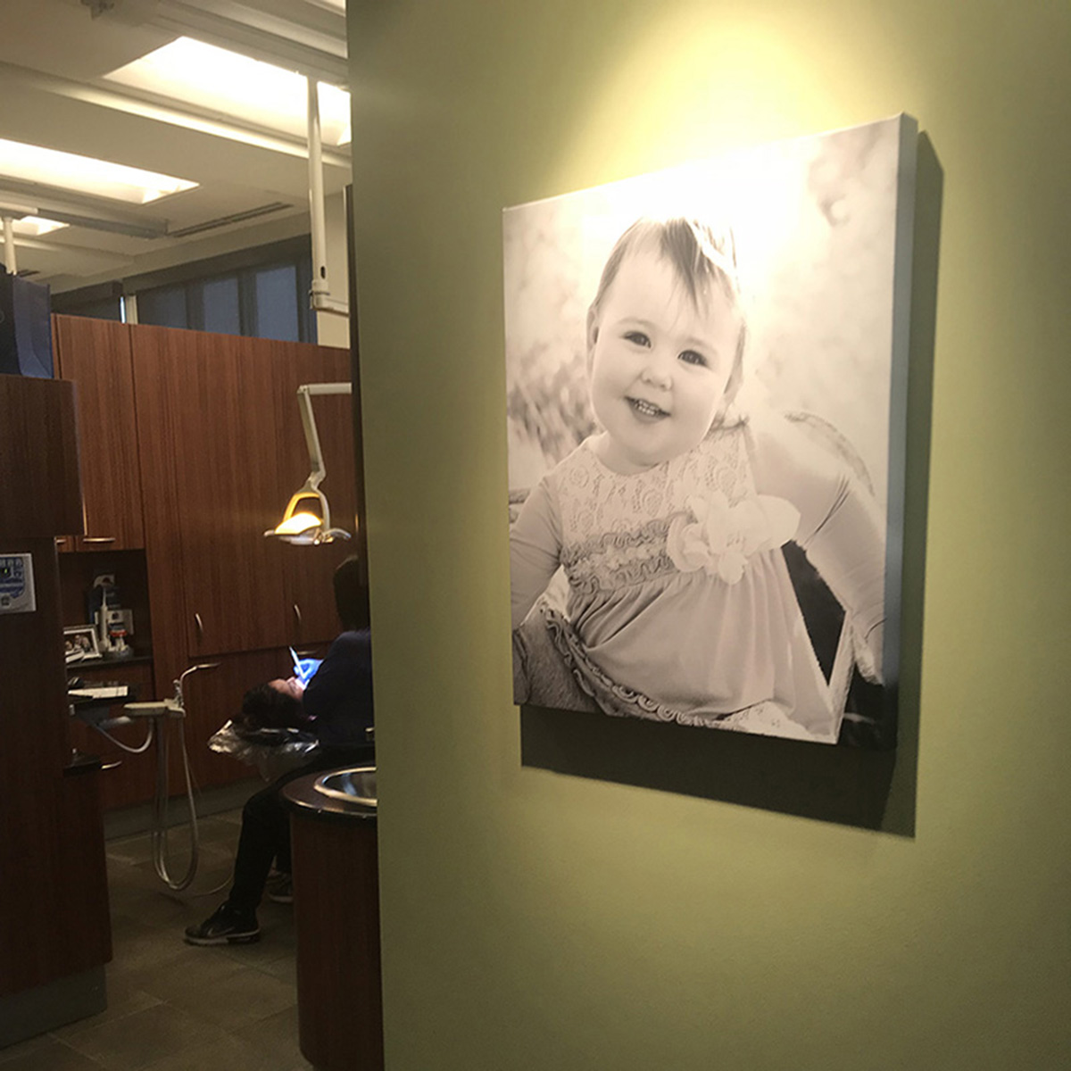 Portrait display at dental office