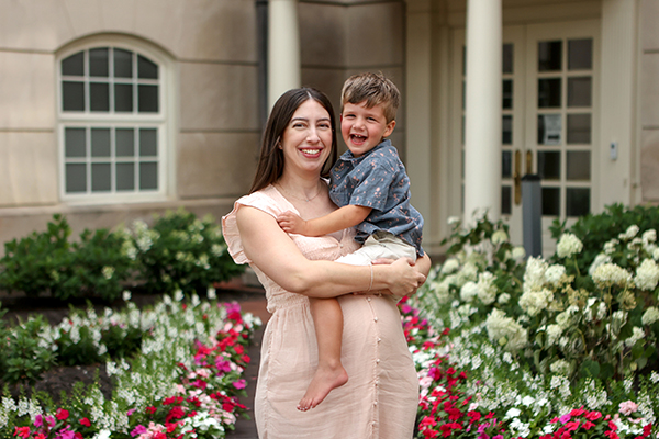 mom and son laugh in picture 